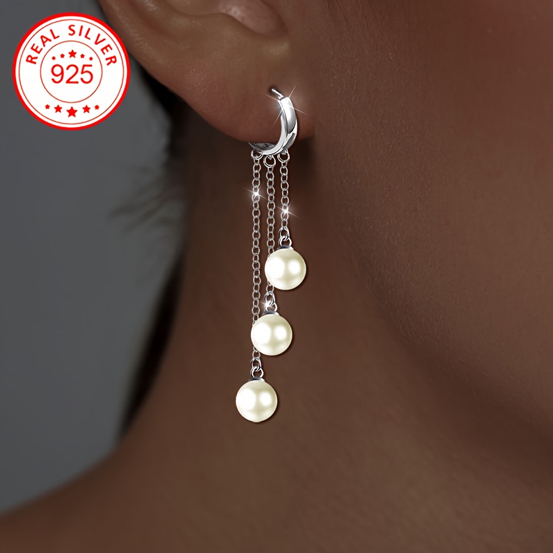 Stylish Drop Earrings with Tassel Lines and Shell Pearl Inlays